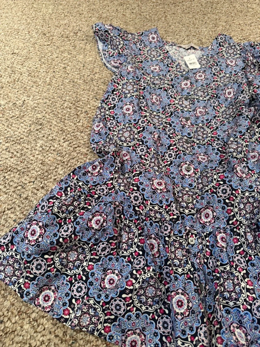 LOFT Blue Floral Medallion Mini Dress with Pink Highlights - Picture 5 of 9